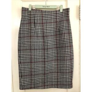 Renee C By So Cool Large Pencil Skirt Color Grey Black Red Plaid Wool Blend